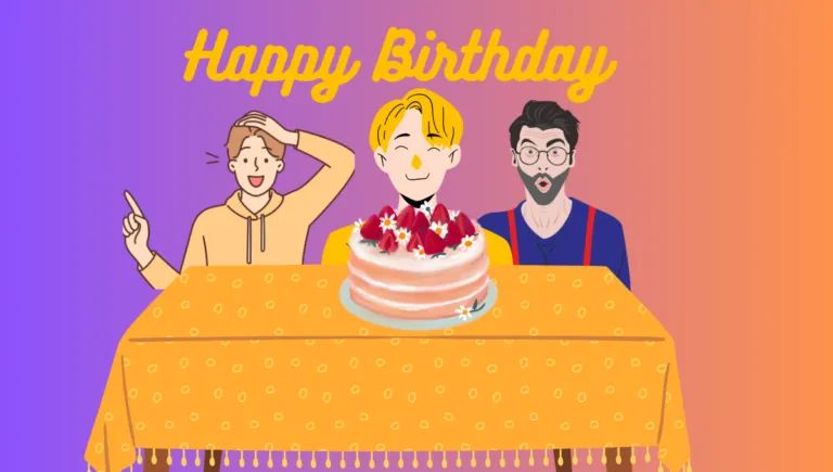 In this image there is a birthday of a boy which is stand in middle and written "HAPPY BIRTHDAY". This image is Based on Birthday Funny Quotes.