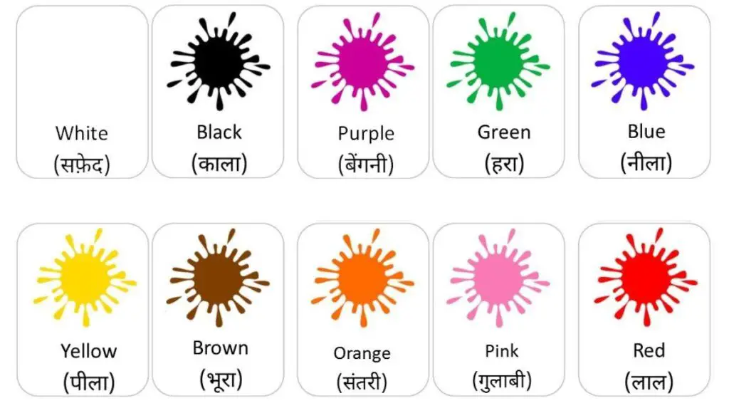  Hindi Language Colors names