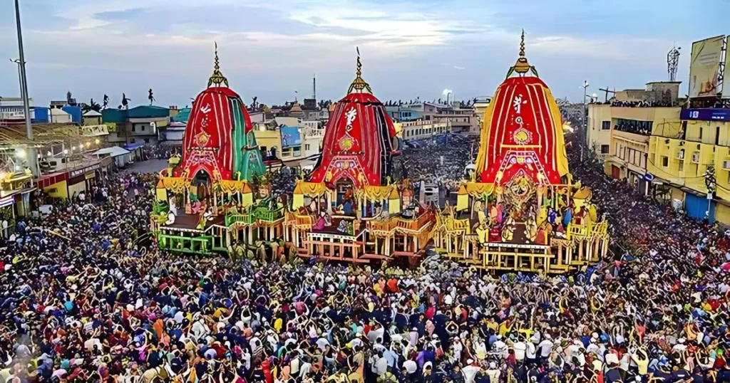 In this image Jagannath Rath Yatra is going on