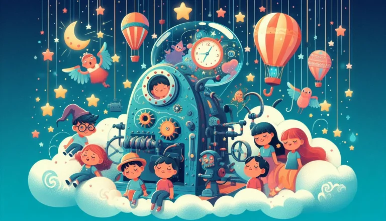 This image features The Dream Machine story with children experiencing dream adventures.